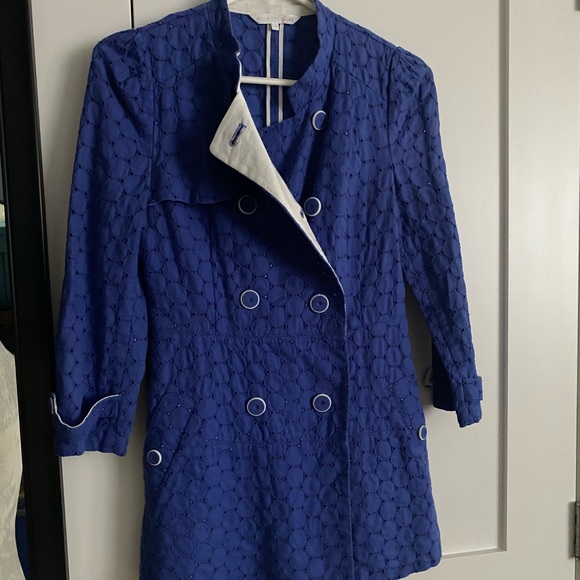 OLIVE DES OLIVE Blue Eyelet Coat Beautiful Buttons - Picture 4 of 7